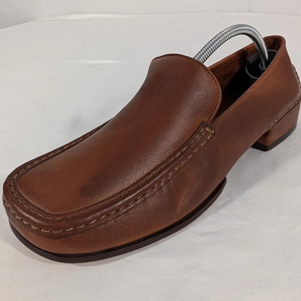 New Cole Haan Country Men's Rich Brown Leather Slip-On Summer Loafers Size 9B